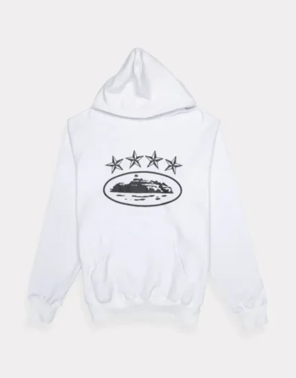 Corteiz 4Starz Alcatraz Hoodie in White