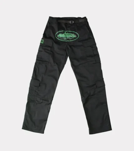 Corteiz Mula Guerillaz Cargos in Black/Green